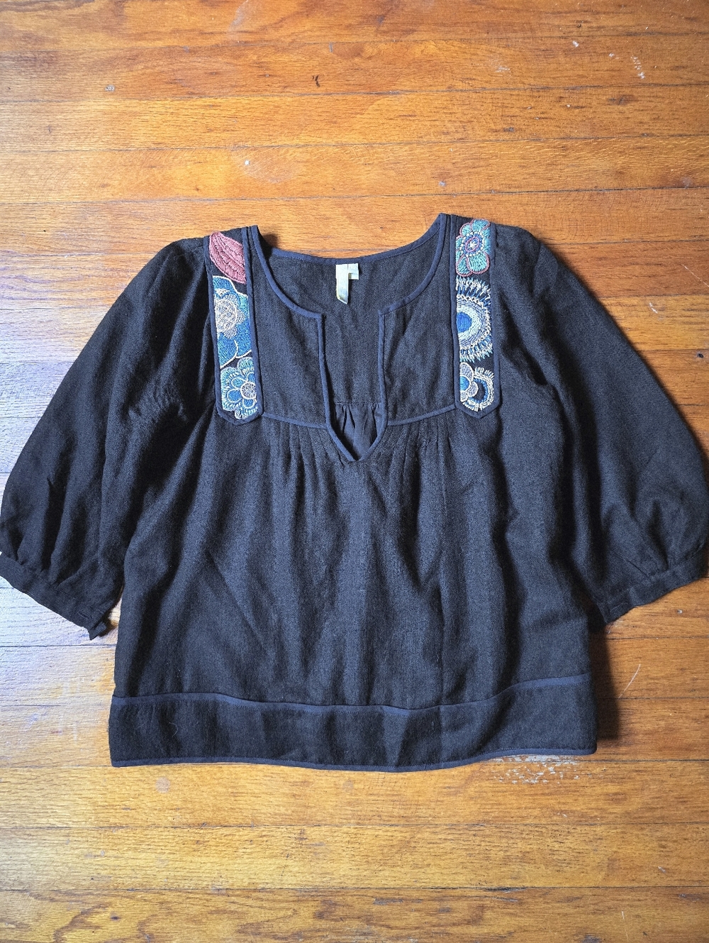 IRO Paris Embroidered Peasant Top Brown Fall Colors Lined